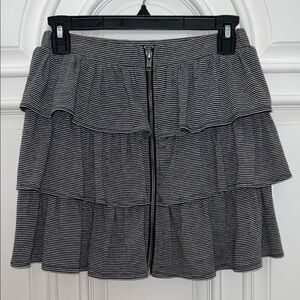 Necessary Objects Black and White Striped Tiered Zip-Front Skirt